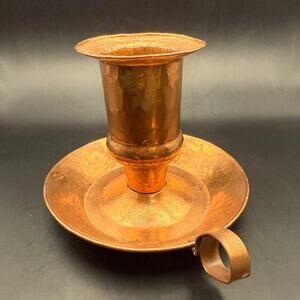 Vintage Hand-Hammered Copper Chamber Candlestick Holder | Rustic Farmhouse Decor